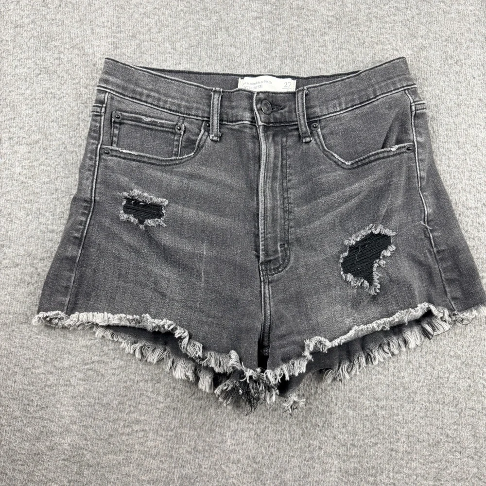 Abercrombie‎ & Fitch Women's 27 High Rise Distressed Denim Shorts Black Frayed